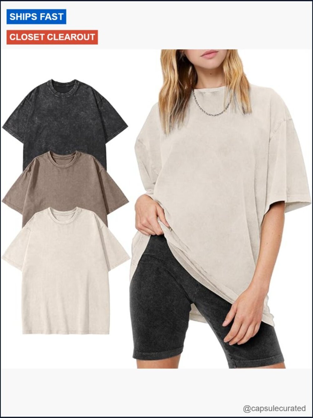 3pk Oversized Cotton Tees Vintage Washed Baggy Boyfriend Streetwear Tops
